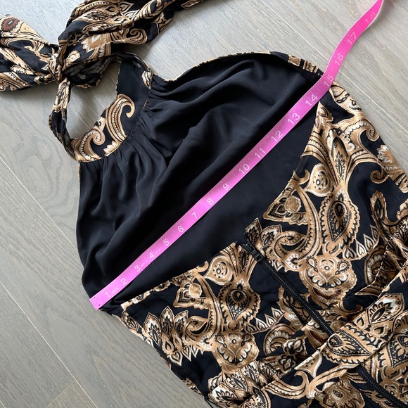 Alice + Olivia DITA Black Gold Spring Paisley Maxi Dress Halter Belt - Size 2 - Picture 10 of 11